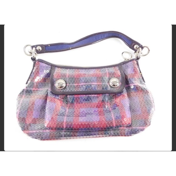 COACH POPPY SEQUIN TARTAN GROOVY BAG 16048 BERRY MULTI COLOR - Picture 6 of 11